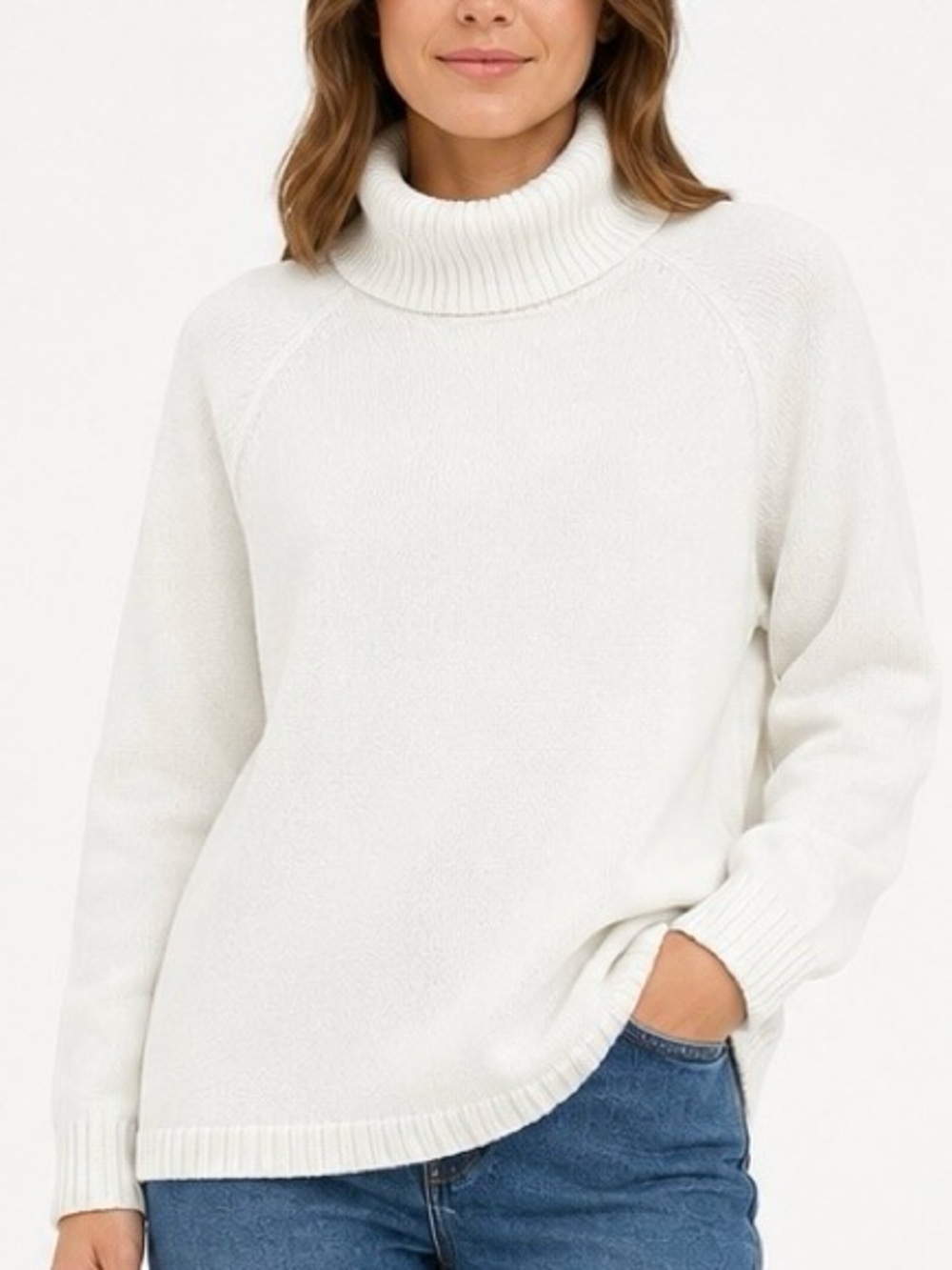 Kim Rogers White Cotton Turtleneck Sweater XL Classic Minimalist Cozy